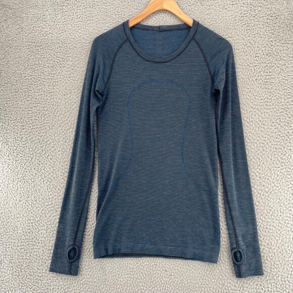 Lululemon Swiftly Tech Long Sleeve Crew Dark Maritime Black Lavender Blue Top 6 - Picture 1 of 9